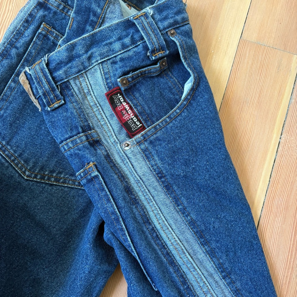 Vintage Bugle Boy 90s Wide Leg Stripe Blue Jeans